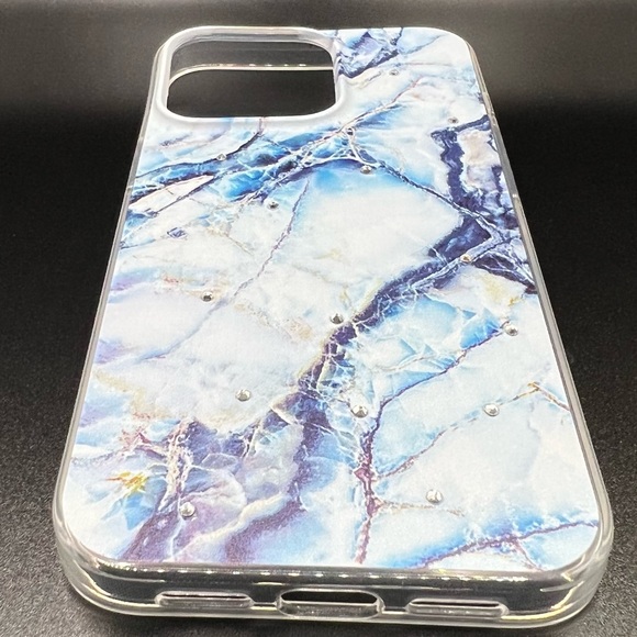SWAROVSKI Crystals Navy White Marble Granite iPhone 12 13 PRO MAX  Case - Picture 12 of 12